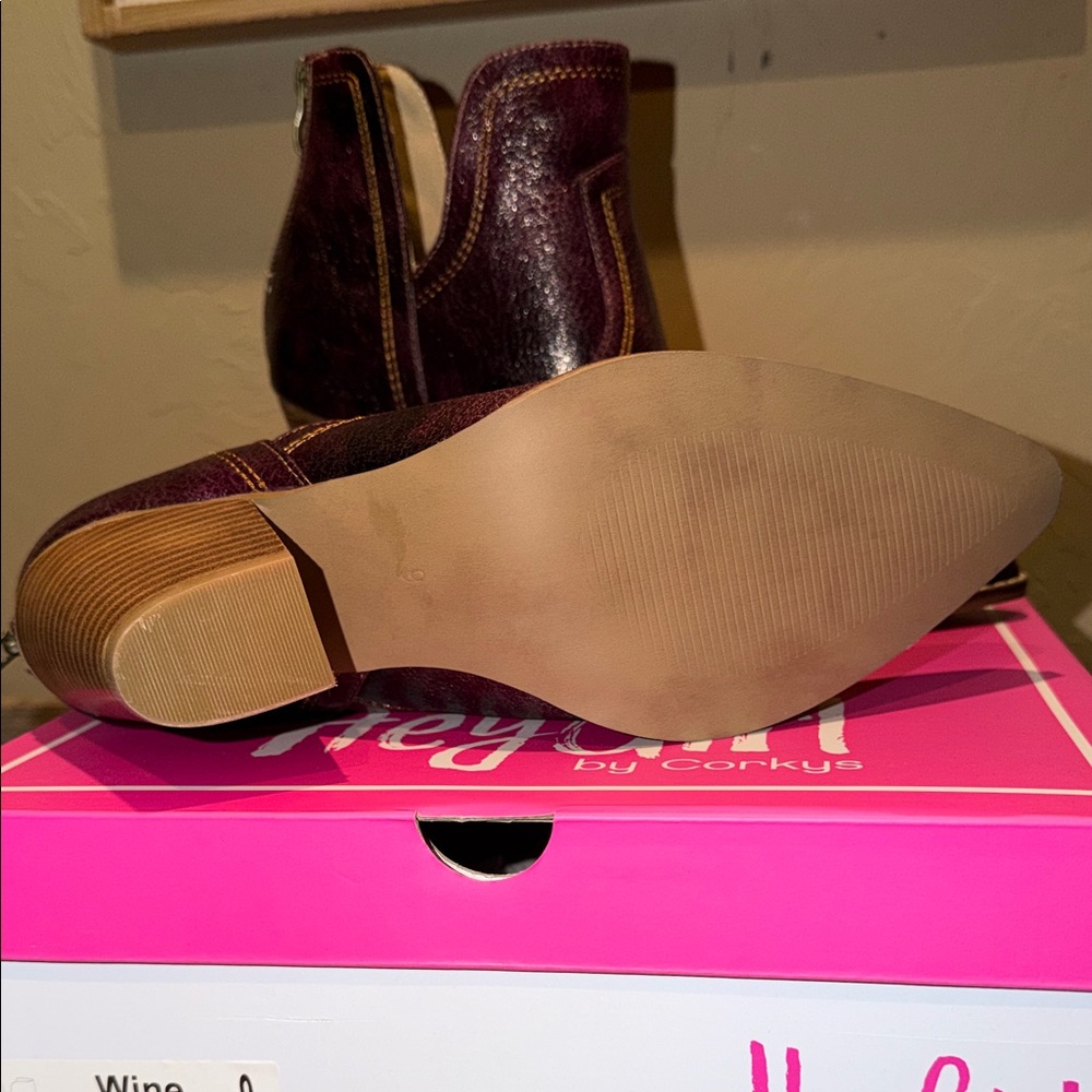 Corkys Hey Girl Smoke Show Ankle Booties in Wine - Picture 6 of 7